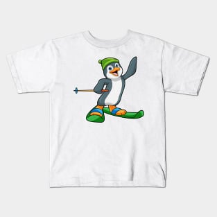 Penguin as Skier with Ski & Cap Kids T-Shirt